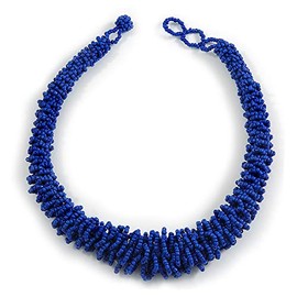 Avalaya Statement Chunky Graduated Blue Glass Bead Necklace/ 46cm Long