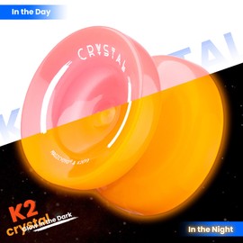 MAGICYOYO K2 Crystal Yoyo for Kids, Beginner Yoyo with Glow-in-the-Dark Design, Responsive/Unresponsive Yo Yo with Finger Spin Tricks, Full Starter Kit (Pink Body+Orange Glow)