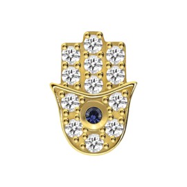 PIERCINGLINE 750 Gold Ear Piercing | 18 Carat | Hand of Fatima + Crystals | Piercing Tragus Helix Conch | Choice of Colours, Yellow Gold