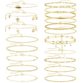 JSTHHTT 19 Pieces Anklets for Women, Trendy Anklets for Women, Waterproof Anklets in Gold, Anklets of Anklets, Women's Anklets in Gold, Anklets Waterproof Anklets for Women