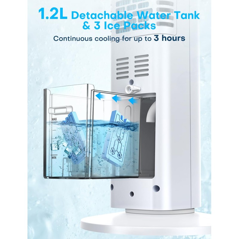 BALKO Windowless Swamp Cooler, 3 Ice Pack, 70° Oscillation, Ductless