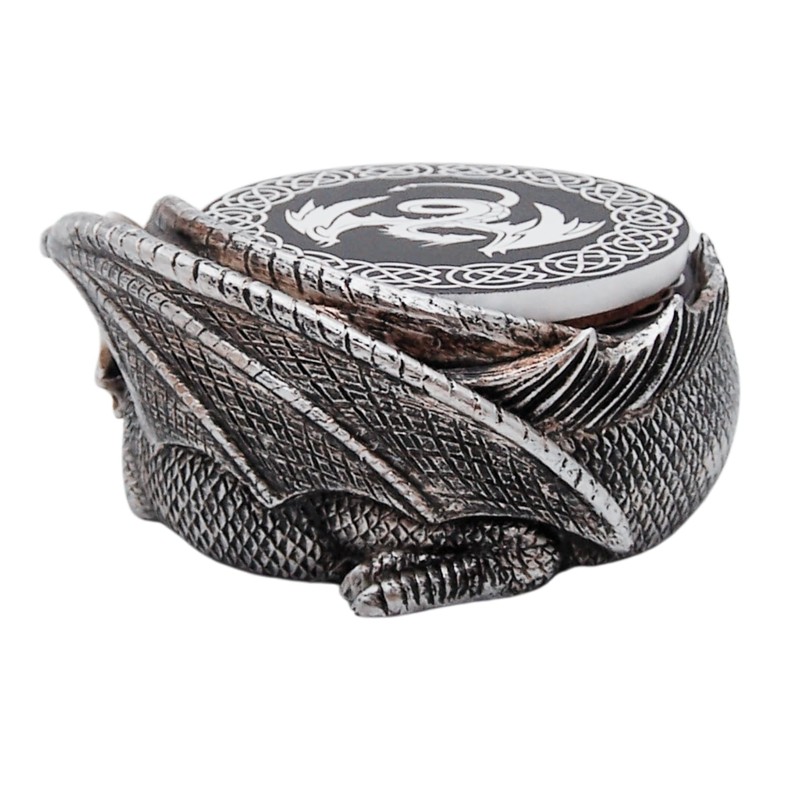 Dragon Engraved Coaster Holder with Flying Dragon Coasters, Set of