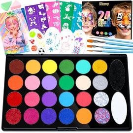 Fenmay Kit de pintura facial para niños, no tóxico e hipoalergénico con plantillas, libro, fácil de usar y seguro para niños, divertido para Halloween