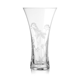 DIAMANTE 'Dragonfly' Vase - Hand Cut Floral Wildlife Pattern Trumpet Crystal Vase - 25cm gift boxed
