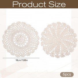 6 PCS Crochet Doilies, Lace Doilies, 7 Inch Doilie for Crafts, Round Cotton Lace Handmade Placemats and Coasters, Vintage Table Decor for Kitchen Dining Wedding Party