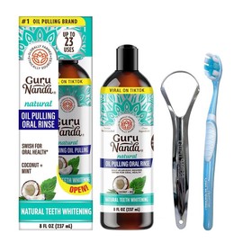 Total Smile Makeover Kit - GuruNanda Cocomint Oil Pulling, Dual Barrel Whitening Mouthwash, Whitening Strips & Charcoal Butter on Gums Toothbrushes