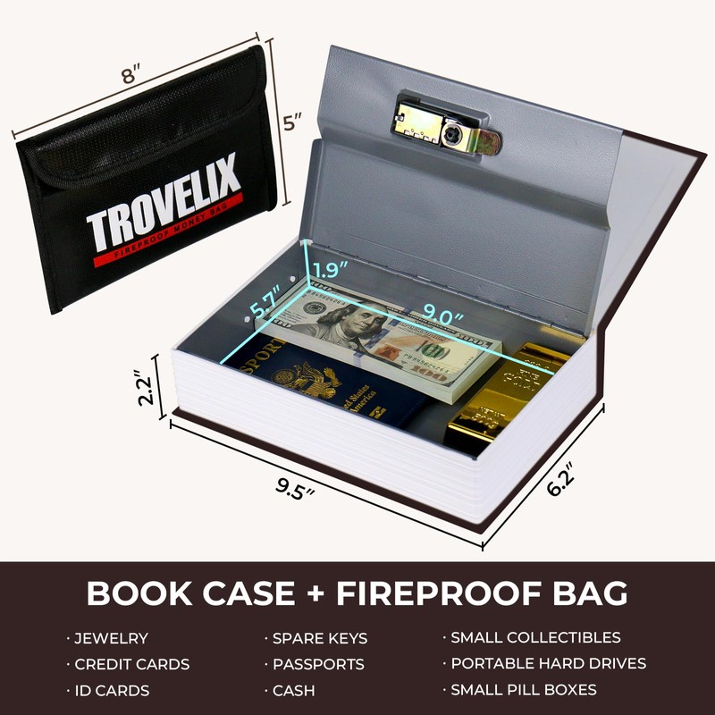 Book Safe with Combination Lock, Hidden Safe (9.5 x 6.2