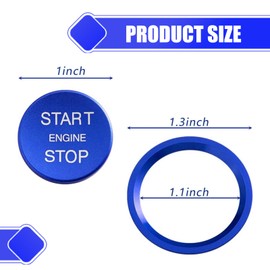 2 PCS Car Button Starter Cover, Ignition Ring Cover Interior Modification, Engine Button Decoration, Universal for Most Cars (Blue)