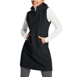 baleaf Women's Polar Fleece Dress Long Vest Sweatshirt Tunic Dress Quarter Zip Pullover Winter Outfits Pocket Black XL