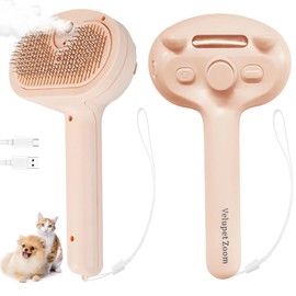 Velupet Zoom Cat Steam Brush for Shedding, Pet Steam Brush for Dog with Release Button,Anti-Static Pet Spray Hair Removal Comb,Cat Spray Comb for Long & Short Haired Pets,Pink