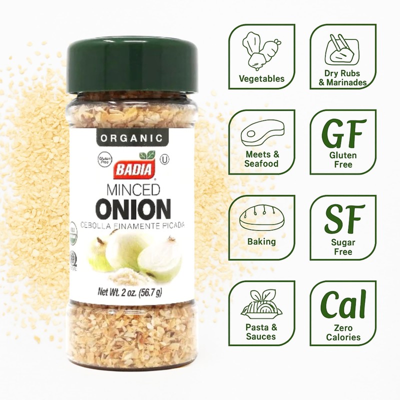 Badia Organic Minced Onion, 2 oz – Dehydrated Onion Flakes