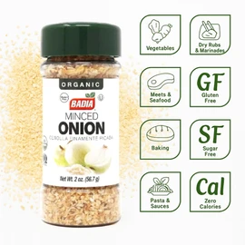 Badia Organic Minced Onion, 2 oz – Dehydrated Onion Flakes for Cooking & Seasoning – Rich, Savory Flavor