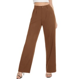 Tapata Women Wide Leg Pants High Waisted Dress Trousers Casual Elastic Pockets Business Work Slacks, Brown, 4
