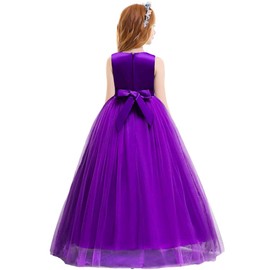 Little Big Girls’Tulle Retro Vintage Dresses Flower Lace Pageant Party Wedding Floor Length Dance Evening Gown Purple #2 11-12 Years