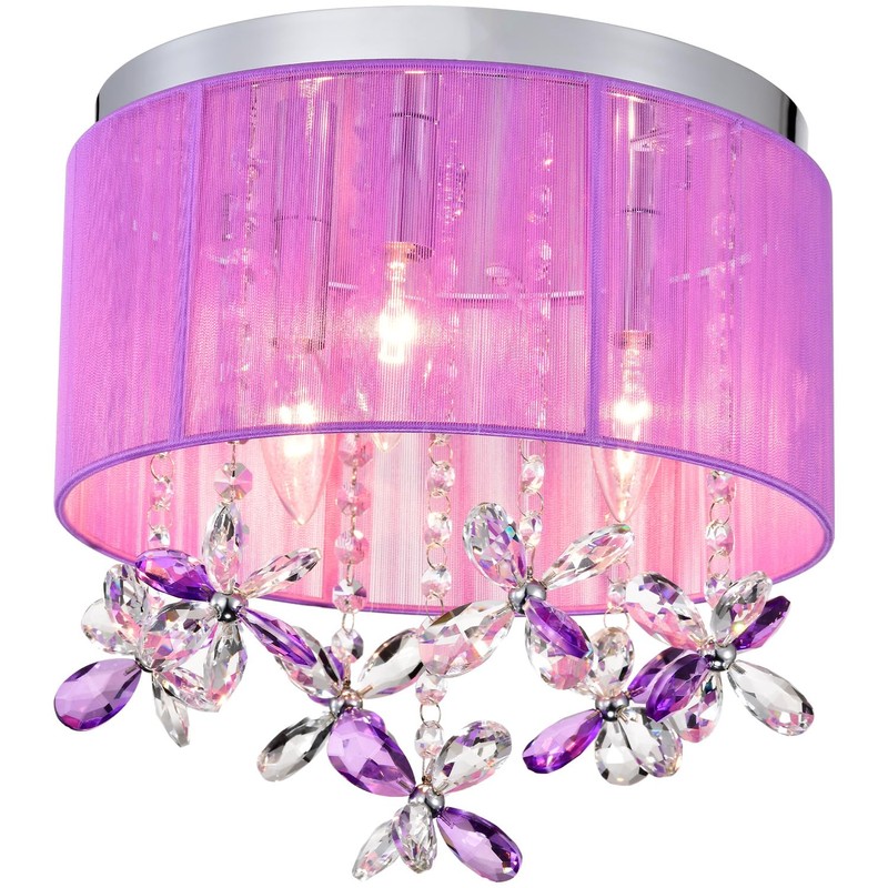 LaLuLa Purple Crystal Chandelier for Girls Bedroom, 3-Light E12 Flush