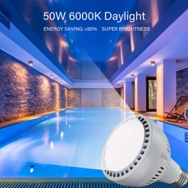 QCYYQYT LED Pool Light Bulb 120V 50W 5000LM 6500K Daylight White LED Swimming Pool Light Bulb, Replaces up to 200-800W Traditionnal Bulb for Most Pentair Hayward Light Fixtures