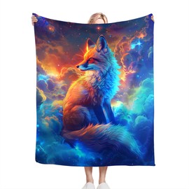 Fantasy Fox Blanket Fox in Space Throw Blanket Fox Gifts and Decor Fox Blanket for Girls Women Kids Adults Soft Warm Cozy Fleece Blanket for Couch Sofa ​Bed 50"x40"