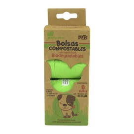 Fancy Pets Bolsas Compostables Biodegradables Sanitarias para Recoger Desechos y/o Heces Fecales de Perro con 8 Rollos / 120 bolsas