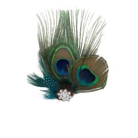 Aliotech Beautiful Butterfly Peacock Feather Hair Clip Pins with Rhinestones,Feather Hair Clip Pin Bridal Wedding Dance Party Hair Accessory(Octagon)
