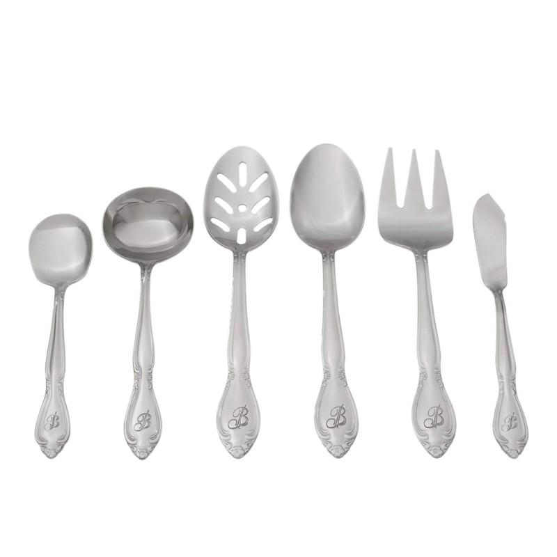 RiverRidge 5417-843-R Rose 46 Piece Monogrammed Flatware Set, Letter R,