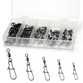 (50 Piece Set) Fishing Swivels with Strong Snaps, Multi-Size Set, For Saltwater Fishing, Fishing Tackle and Lures, Fishing Connector with Case, Fishing Lures Snap Swivels, 360 Degree Rotation, Strong