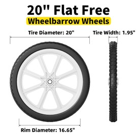 RONPOW 20 Inch Flat Free Wheelbarrow Wheels Compatible with rubbermaid Wheelbarrows Cart Tires, 5/8" Bearings and 3/4" Bearings, Replacement Wheelbarrow Wheels Garden Yard Carts, 400Lbs, 2Pack White