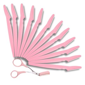 12pc Dermaplaning Face Razor Kit w/Scissor Comb, Peach Fuzz Grooming Pink