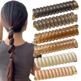 6pcs Spiral Telephone Wire Hair Ties - Elastic Coil Phone Cord Ponytail Holders for Thick Hair, Solid Colors, Fashion Hair Accessories for Women and Girls