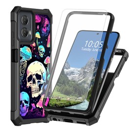 DIGTIALL Case for Moto G Power 5G 2024 with Tempered Glass Screen Protector,Dual Layer Heavy Duty Shockproof TPU Bumper Raised Corner Protective Cover,Mushroom Skull