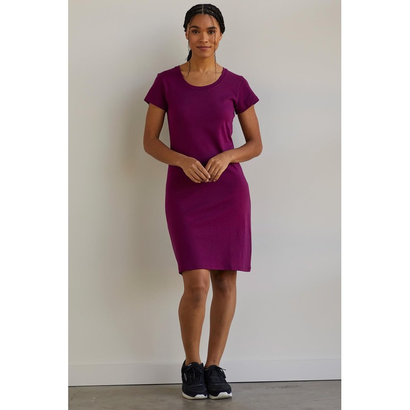 Fair índigo Vestido camisero de algodón orgánico con cuello redondo