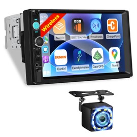 NHOPEEW 7 Inch Single Din Touchscreen Car Stereo with Carplay and Android Auto - 1 Din Carplay LCD Screen Radio with Mirror Link, Bluetooth 5.1, FM Radio, Steering Wheel Control + Rearview Camera