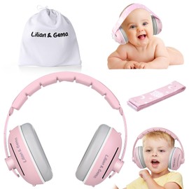 Lilian&Gema 2-in-1 Baby Ear Muffs Noise Protection, Adjustable Baby Headphones with Band, Owls Noise Cancelling Headphones for Baby & Toddler up to 4 Years, Baby Airplane Essentials/Outdoor, Pink