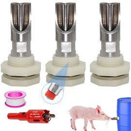 3 Pcs Pig Nipple Drinkers Kit Auto Pig Watering System Stainless Steel with 3 Pcs Plastics Water Tank Connector 1Pcs Hole Opener for Pig Goats Swine Piglets Drinking (3pcs, Plastics)