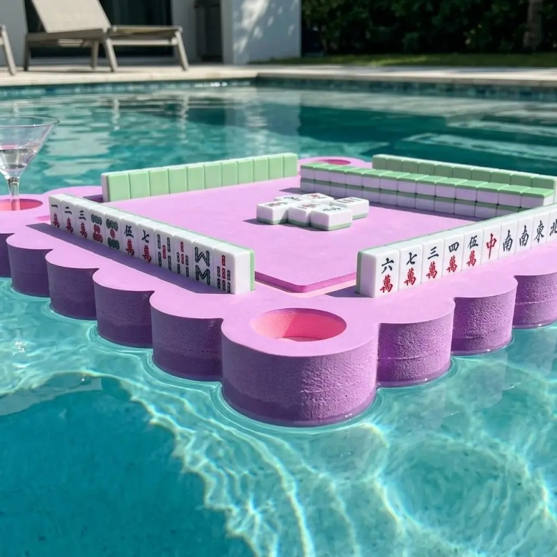 Waterproof EVA Floating Mahjong Table with Built-in Cup Holders Portable