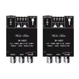 YOURRYONG US 2PCS ZK-1002T 5.0 Amplifier Board 2.0 200W HiFi Subwoofer Audio AMP with Treble and Bass Control BT and AUX Inputs DC 9-24V 2.0 Channel Stereo AMP Module for DIY Speakers