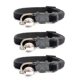 Velvet Cat Collars with Bell. Safe Breakaway Quick Release Buckle. Available in Cat & Kitten Size (Pack of 3) (Kitten Collar (15cm - 23cm), Black Velvet (Pack of 3))