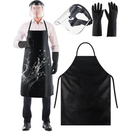 ElectricWise 3 Pack Safety Face Mask Shield with 42.5" waterproof Rubber Apron Latex Gloves for Grinding Heavy Duty Chemical Work (Black)