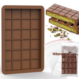 Juome Large Chocolate Bar Mold Deep - 1 Inch Deep Silicone Thick Chocolate Bar Molds for Stuffed Bar, Big Chocolate Bar Mold for Filling Knafeh Pistachio Chocolate Candy Bar with 100Pcs Storage Bags