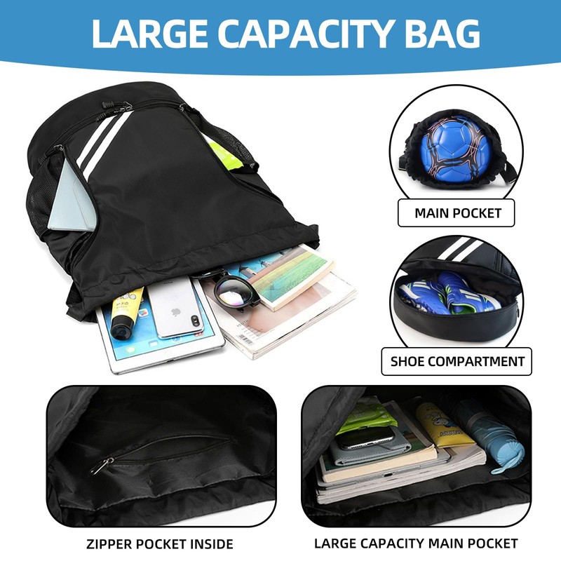 CCAIPU Drawstring Backpack, Waterproof Gym Sports Bag with Shoe Compartment