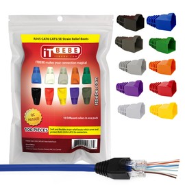 ITBEBE RJ45 Strain Relief Boot Covers - 100 Count Set for Cat5, Cat5e, and Cat6 Ethernet Connectors (Multicolor-10)