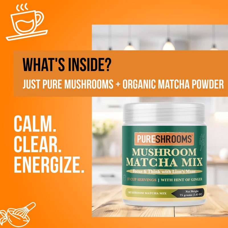 Organic Mushroom Matcha Green Tea Mix - Focus & Think
