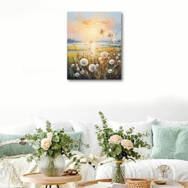 Rebotipy Dandelions DIY Paint by Numbers for Adults Dandelions in A Meadow at Sunset Paint by Numbers Kits Acrylic Pigment 16X20 Inch Flameless Canvas Wall Decor Oil Painting for Friends Family