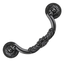 MuDuJia 4-Pack 5 Inch Vintage Dresser Drawer Pull Handles Antique Bronze/Black.Available in Two Colors Rustic Kitchen Antique Drop Bail Pull Handles Metal Cabinet Pulls 128mm (4,Black)