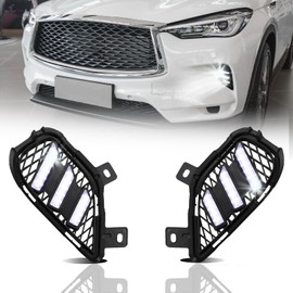 GEEGEETOP Upgrade full LED Driver and Passenger DRL Turn Signal Light Front Bumper Fog Lamps Compatible with INFINITI QX50 2022 2023 2024 Pure, Luxe, Sensory and Autograph Indicated Light