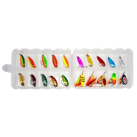 20 Pcs Trout Fishing Spoon Bait, Spinner Baits Crank Baits with Plastic Box, Fishing Lure Kit Mixed Color for Trout, Char Pike and Perch in Freshwater Saltwater Fishing Accessories (A03)