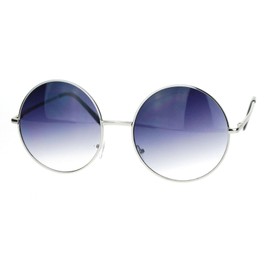 Hippie Retro Groovy Gradient Oversize Circle Lens Round Sunglasses (Black)