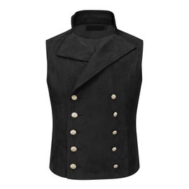 YFFUSHI Mens Double Breasted Suede Dress Vest Gothic Steampunk Prom Party Velvet Waistcoat