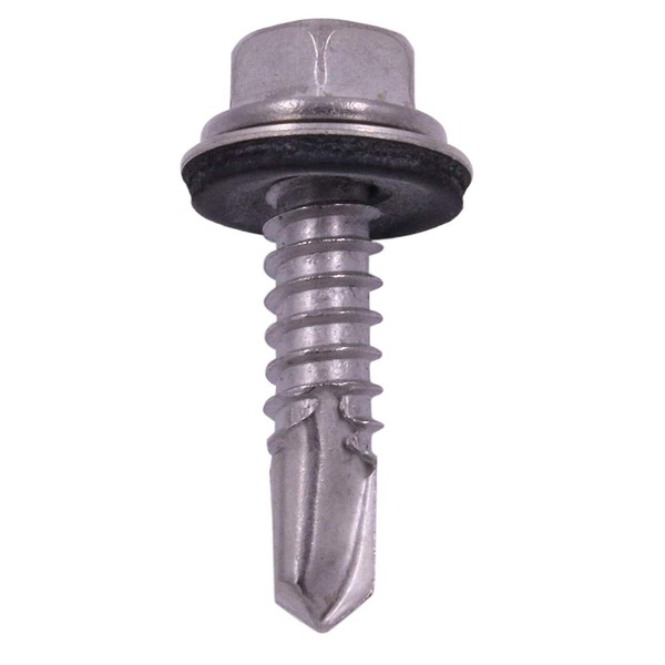U-Turn - 14 x 1 Hex Self Tapping Tek Screws with Rubber Washer 410 SS (50 Pack)