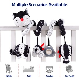 Koty Car Seat Toys, Infant Baby Spiral Plush Activity Hanging Toy for Stroller Bar Pram Crib with Music Box BB Squeaker & Rattles(Grey Elephant)