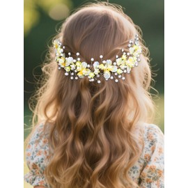 IYOU Flower Girl Headband Purple Floral Wedding Headpiece Pearl Bridal Communion Hair Accessories for Girls